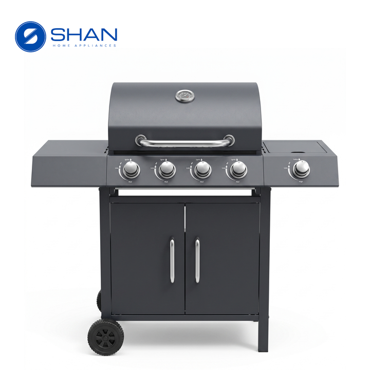 Premium 4+1 Burner Gas BBQ Grill with Side Burner & Storage Cabinet