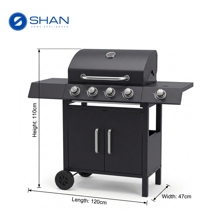 Premium 4+1 Burner Gas BBQ Grill with Side Burner & Storage Cabinet