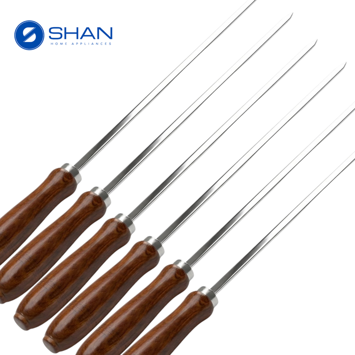 Stainless Steel BBQ Skewers with Wooden Handles – 18-Inch Reusable Grilling Sticks for Seekh Kabab, Tikka & BBQ (Available in Packs)