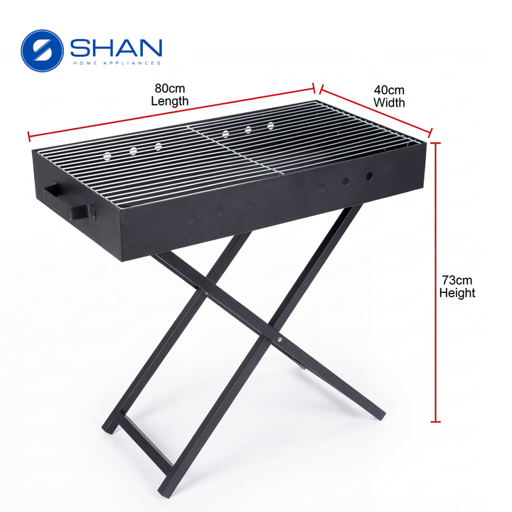 Heavy Duty Charcoal BBQ Grill with X-Stand – Iron Barbecue 80×40×73 cm