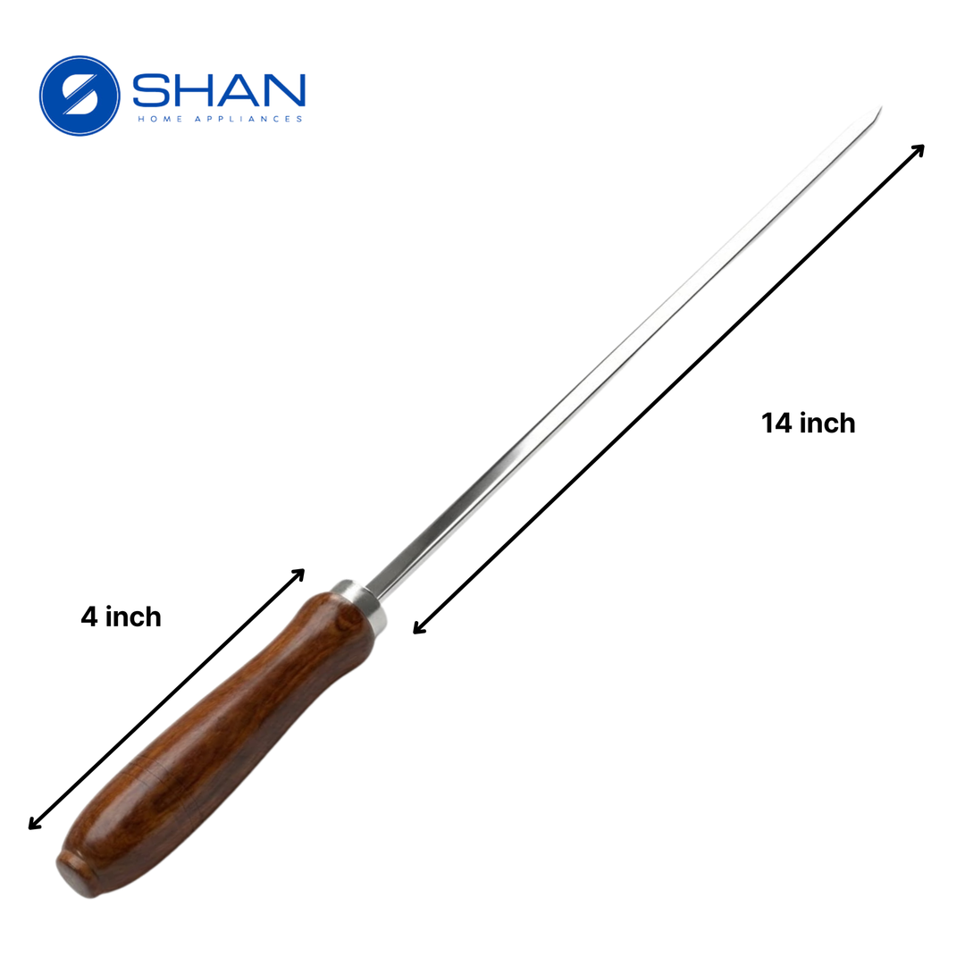 Stainless Steel BBQ Skewers with Wooden Handles – 18-Inch Reusable Grilling Sticks for Seekh Kabab, Tikka & BBQ (Available in Packs)