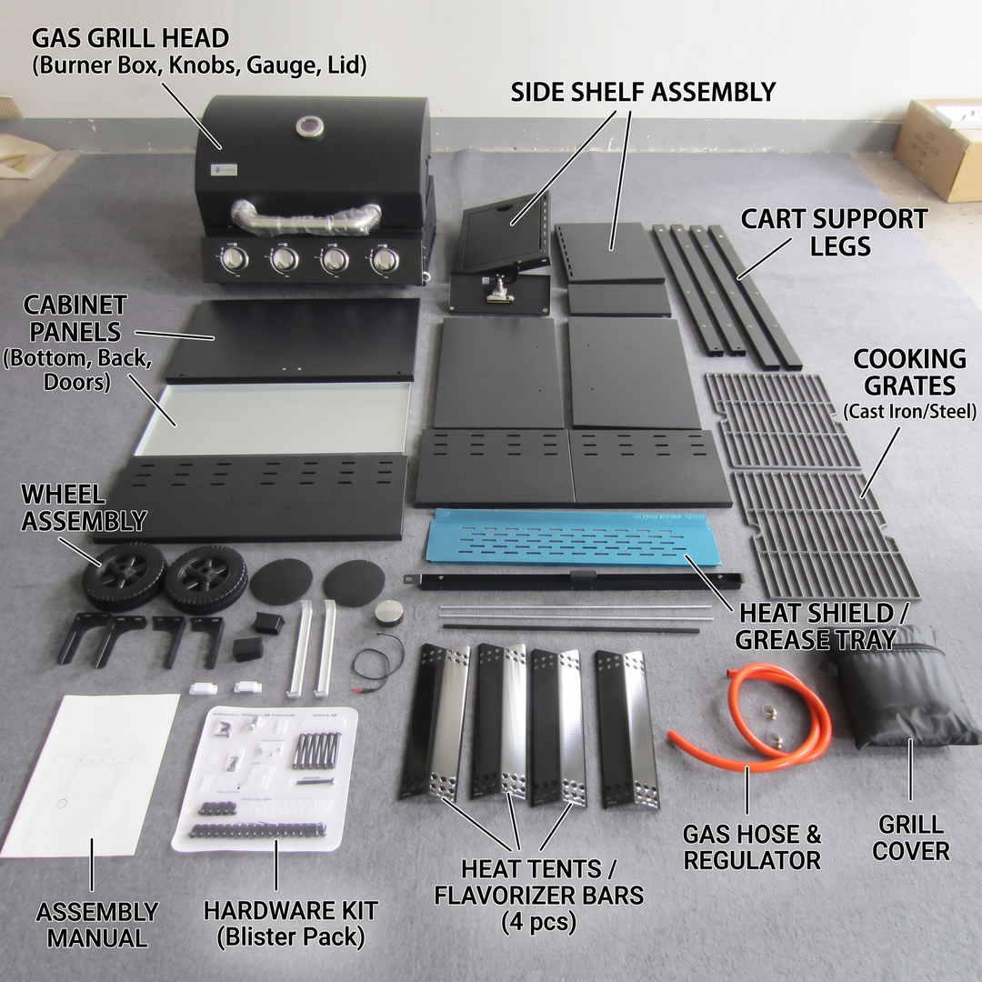 Premium 4+1 Burner Gas BBQ Grill with Side Burner & Storage Cabinet