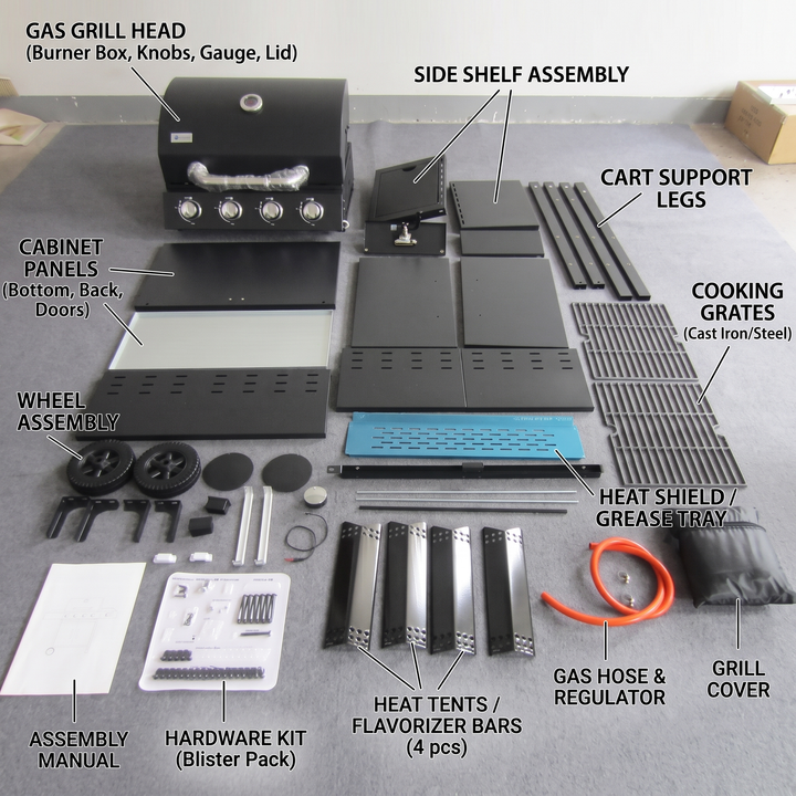 Premium 4+1 Burner Gas BBQ Grill with Side Burner & Storage Cabinet