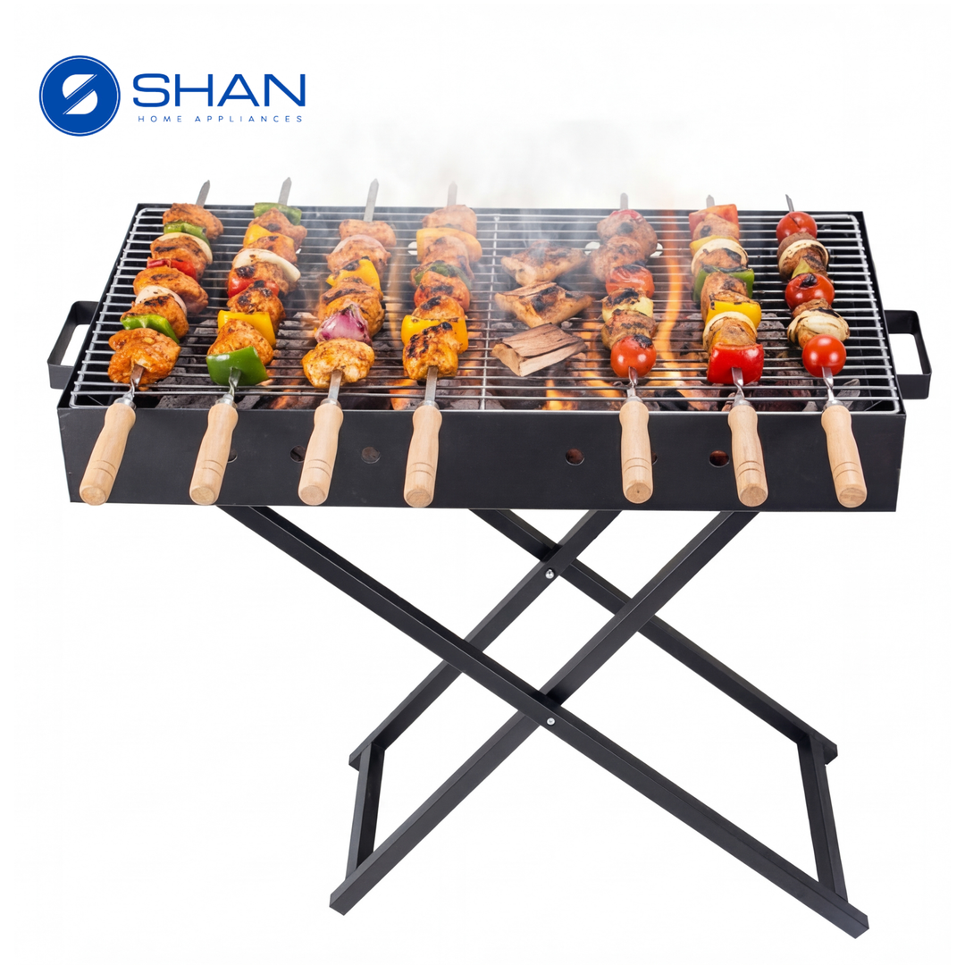 Heavy Duty Charcoal BBQ Grill with X-Stand – Iron Barbecue 80×40×73 cm