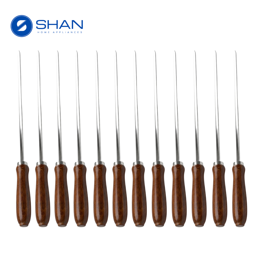Stainless Steel BBQ Skewers with Wooden Handles – 18-Inch Reusable Grilling Sticks for Seekh Kabab, Tikka & BBQ (Available in Packs)