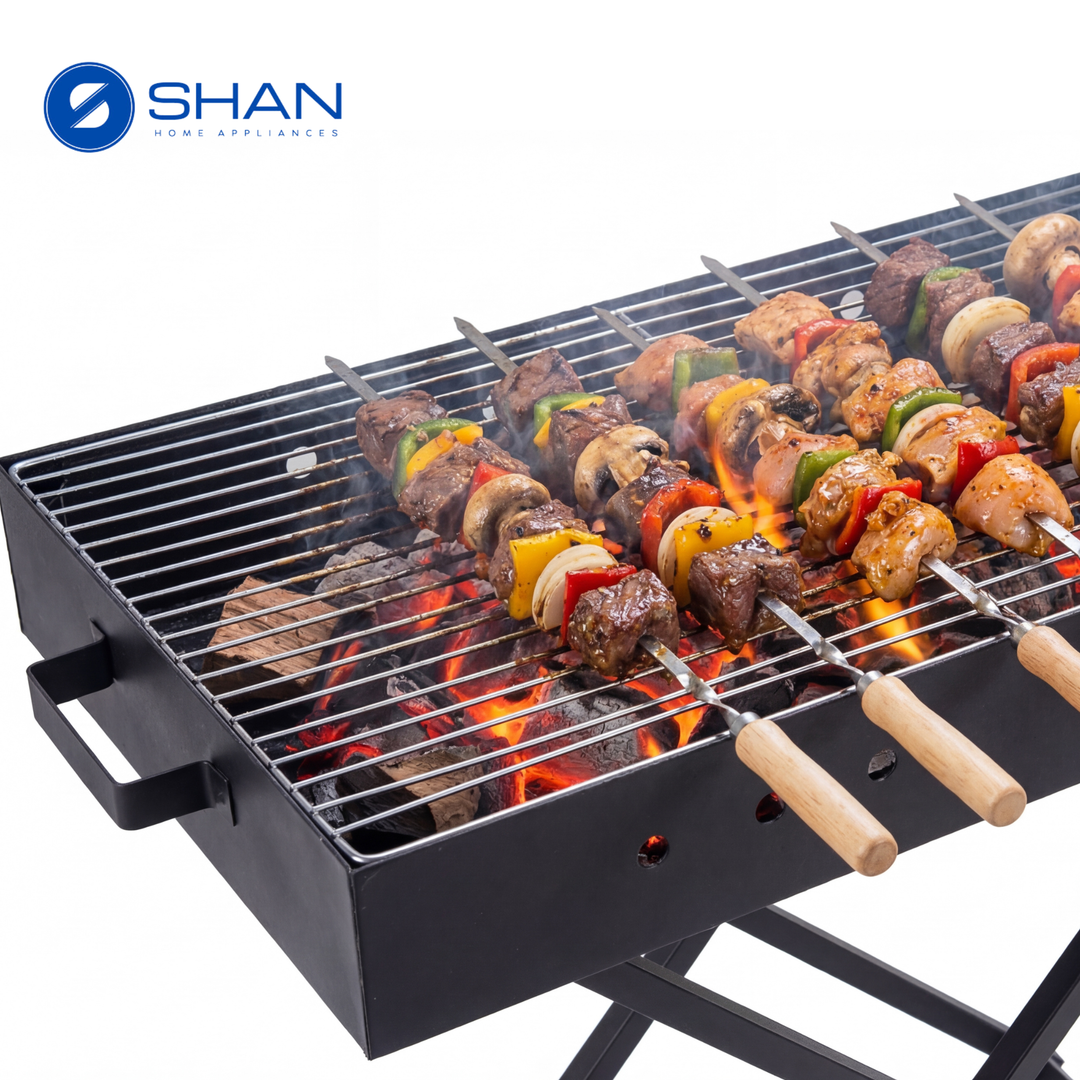 Heavy Duty Charcoal BBQ Grill with X-Stand – Iron Barbecue 80×40×73 cm