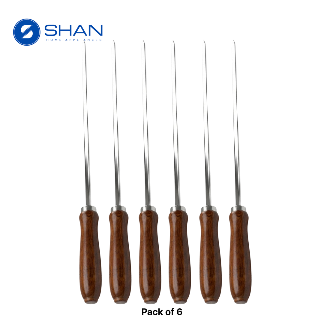 Stainless Steel BBQ Skewers with Wooden Handles – 18-Inch Reusable Grilling Sticks for Seekh Kabab, Tikka & BBQ (Available in Packs)