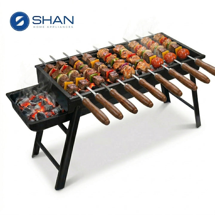 Portable Drawer-Type Charcoal BBQ Grill ( 60cm * 22.5cm * 32cm) – Foldable Tabletop Barbecue with Slide-Out Fuel Tray & Wire Mesh Grate