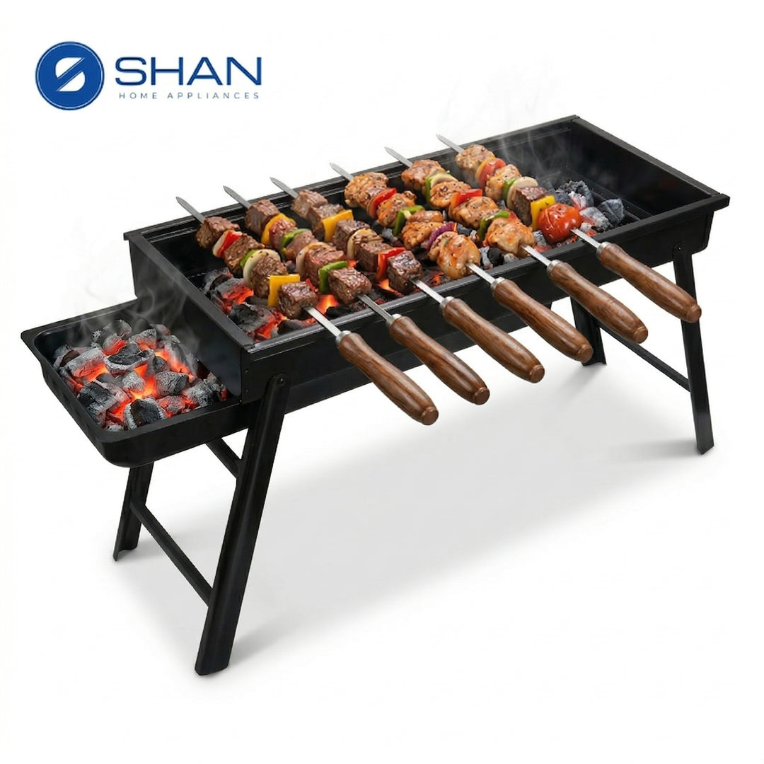 Portable Drawer-Type Charcoal BBQ Grill ( 60cm * 22.5cm * 32cm) – Foldable Tabletop Barbecue with Slide-Out Fuel Tray & Wire Mesh Grate