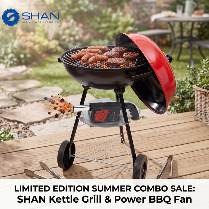 Portable Kettle Charcoal BBQ Grill (43cm) – Classic Red Round Barbecue Station with Wheels & Ash Catcher