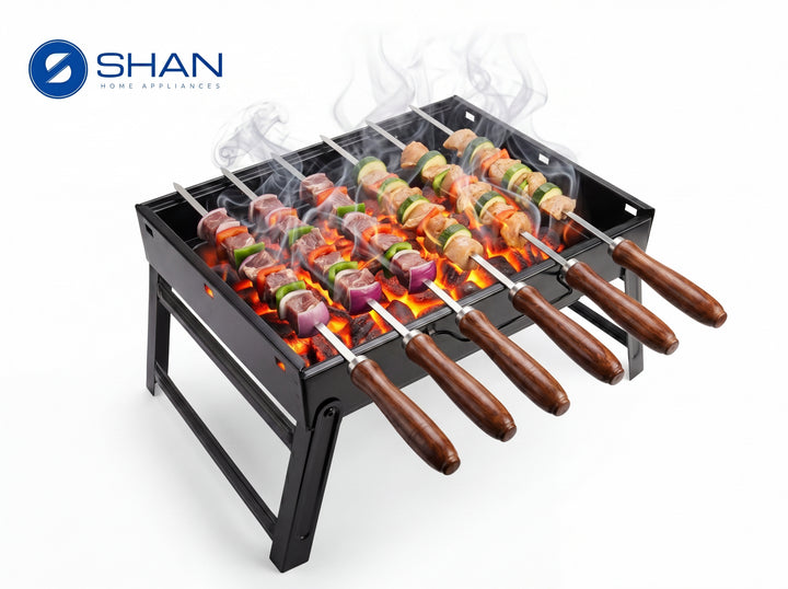 Portable BBQ Grill (43cm * 29cm * 24cm) – Foldable "Suitcase Style" Charcoal Barbecue for Camping, Picnics & 4-5 People