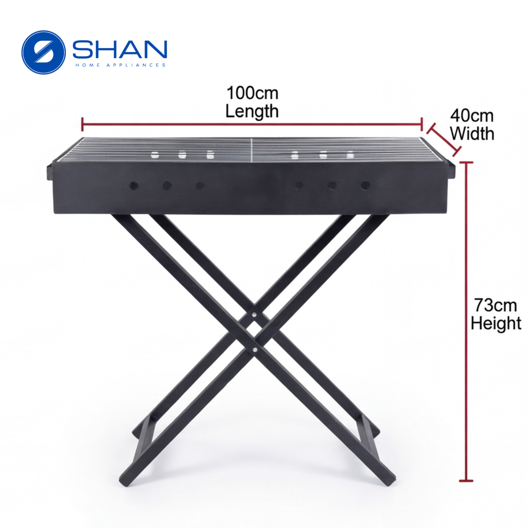 Heavy Duty Charcoal BBQ Grill with X-Stand – Iron Barbecue 80×40×73 cm