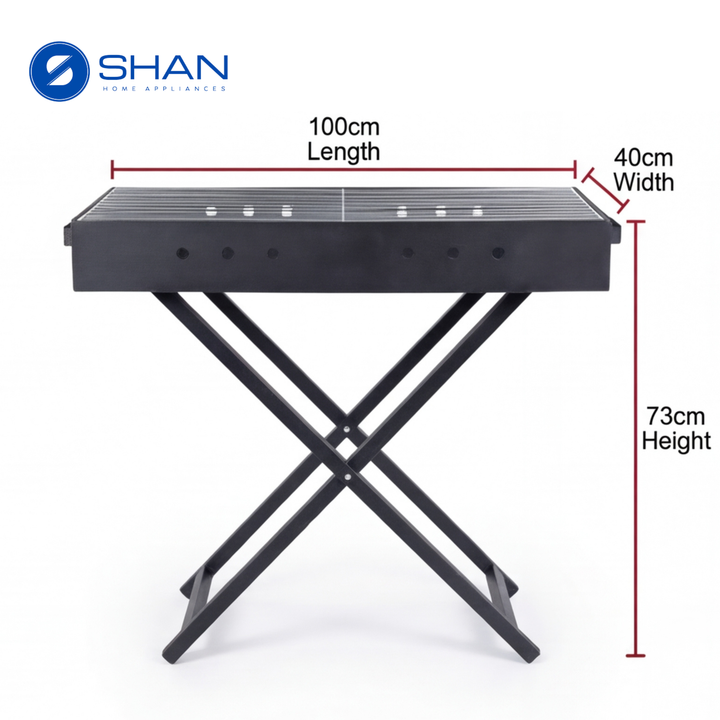 Heavy Duty Charcoal BBQ Grill with X-Stand – Iron Barbecue 80×40×73 cm